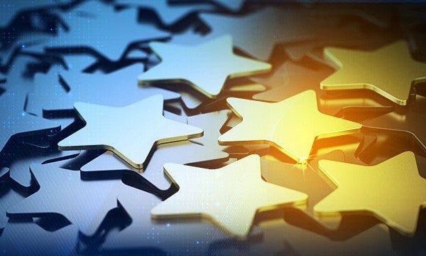 background with shiny gold stars, Excellent Customer Service golden stars